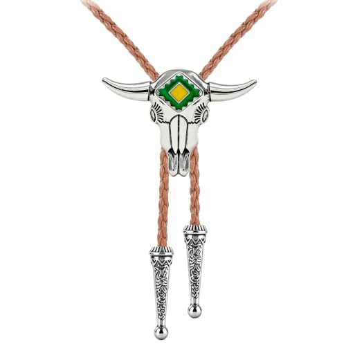Image of Jeilwiy Bolo Tie for Men Western Cowboy Tie Necklace Gold Bolo Tie Leather Necktie Halloween Tie Accessories for Women