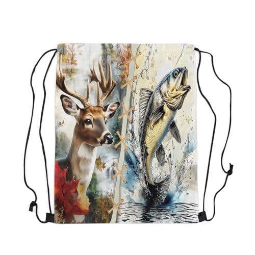 Castle Fairy Elk Deer Drawstring Backpack,Hunting Fishing Theme Drawstring Bag,Rustic Western Farmhouse Adjustable Draw String Bag,Lightweight2