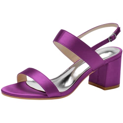 Sandales à lanières pour femme pour mariage soirée fête avec talon carré de 6 cm violet