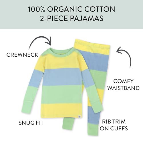 HonestBaby Celebration 2-Piece Pajamas Sleepwear PJs 100% Organic Cotton for Baby, Toddler, Kids, Easter Stripe Blue, 12 Months