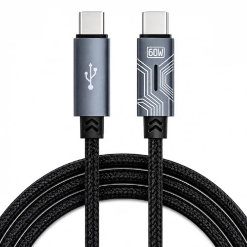 Image of 60W PD Type C to Type C Mobile Charging Cable, 1.2M, Fast Data Sync, Tangle Resistant, TPE+Nylon Braided(Black)
