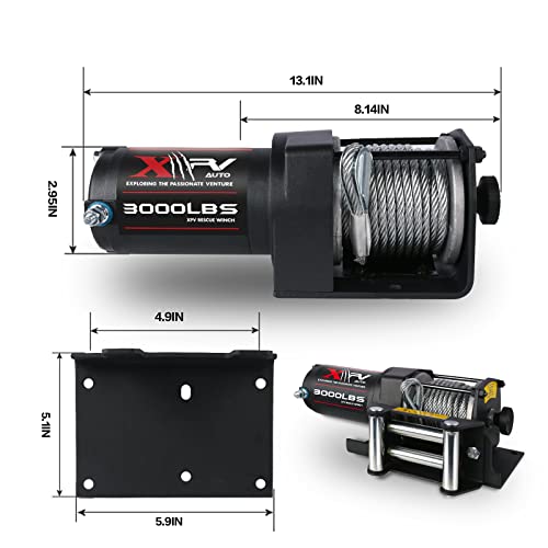 XPV AUTO 3000 lb 12V DC Electric Winch with Both Wireless Handheld Remote and Corded Control Recovery Steel Cable Waterproof Winch for UTV ATV Boat - Thumbnail 5