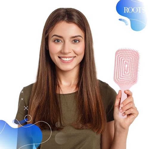 Image of ROOTS Zero Tangle Vented Hair Brush | Damage-Free Detangling on Sensitive /Wet /Dry Hair | For All Hair Types | For Men & Women | Length - 10 Inch, Model No - RZTZ-CB