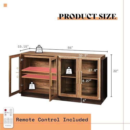 AMERLIFE-Sideboard-Buffet-Cabinet-Mixed-Color-Accent-Cabinet-with-LED-Lights-Modern-Glass-Doors-Storage-Cabinet-with-Adjustable-Shelf-Console-Table-for-Dining-Living-Room-Barnwood-and-Brown AMERLIFE Sideboard Buffet Cabinet Mixed Color Accent Cabinet with LED Lights Modern Glass Doors Storage Cabinet with Adjustable Shelf Console Table for Dining Living Room Barnwood and Brown