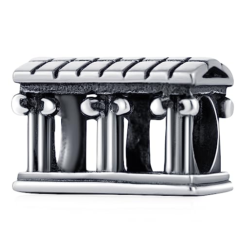Tempio di Atena Nike Charms Fit Braccialetto da Viaggio Pandora, Retro 925 Argento Sterling Greco Vittoria Tempio Charm Perline con Anelli Olimpici, Regali per Madrina/Sorella/Laurea