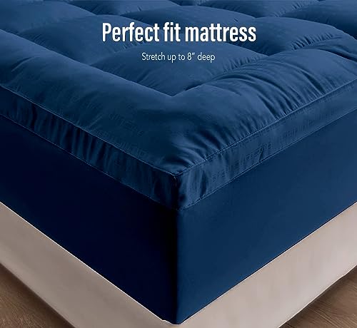 Image of Cloth Fusion 600 GSM Mattress Topper Single Bed, Extra Thick 2 inch Bed Topper for Improved Sleep Quality and Enhanced Comfort (72x36 inches, Navy)