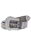 Nieten und Steinchenbesatz Cipo & Baxx Herren Leder Gürtel Belt Steinchen Nieten Cowboy Western Ledergürtel CG208 Grau Gr.95