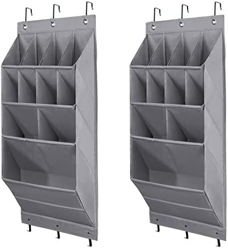 Yteseery 2 Pack Over The Door Shoe Organizer, Door Shoe Rack with Large Deep Pockets, Hanging Shoe Organizer for Narrow Door, Shoe Rack for Door, Shoe Holder Hanging Shoe Rack for Closet Door, Grey
