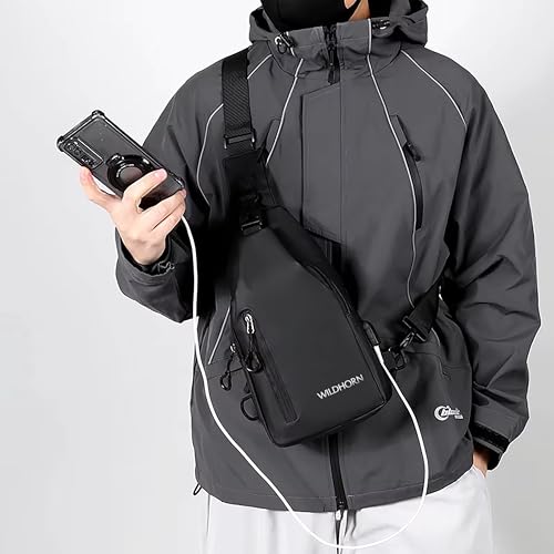 Image of WildHorn Nylon Sling Bag for Men & Women | Waterproof Chest Shoulder Bag with USB Charging Port | Compact Crossbody Bag for Phone, Wallet & Daily Essentials
