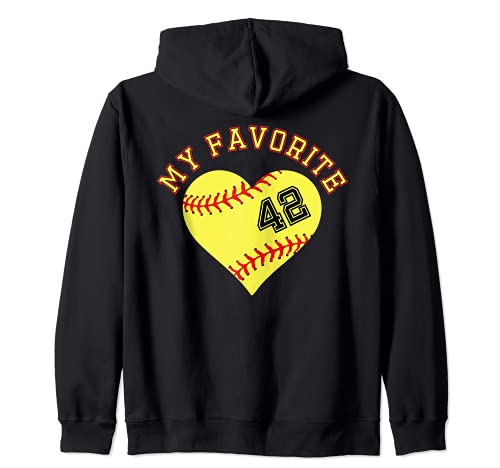 Softball Player 42 Jersey Outfit No #42 Sports Fan Zip Hoodie, Black