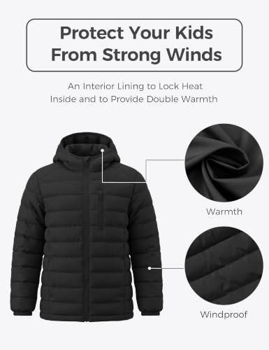 Image of wantdo Boy's Light Winter Jacket Zip Up Puffer Coat Hooded Windproof