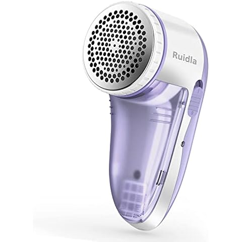 Ruidla Fabric Shaver Defuzzer, Electric Lint Remover, Rechargeable Sweater Shaver with Stainless Steel 3-Leaf Blades, Dual Protection, Removable Bin, Easy Remove Fuzz, Lint, Pills, Bobbles Cover