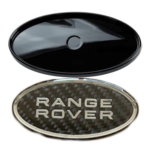 2Pcs OEM Front Grille & Tailgate Emblem Decals for Land Rover Evoque,Sport,Discovery,Velar,Defender Chrome 85mm Oval Range Rover Grill Badge Logo with Free Black Surround Cover (Green Silver Badge)