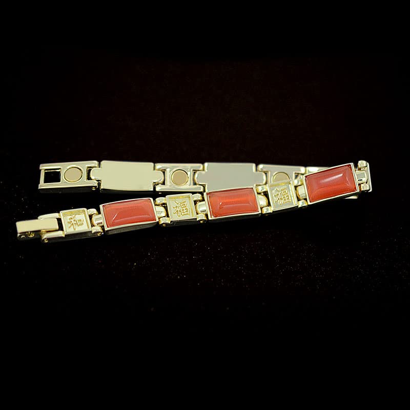 YSJNGF Bransoletka Charms Biżuteria magnetyczna Damska złota bransoletka Chińskie znaki Pomarańczowe kamienie Cat Eye Damska opaska na nadgarstek Bangle Charm Gift