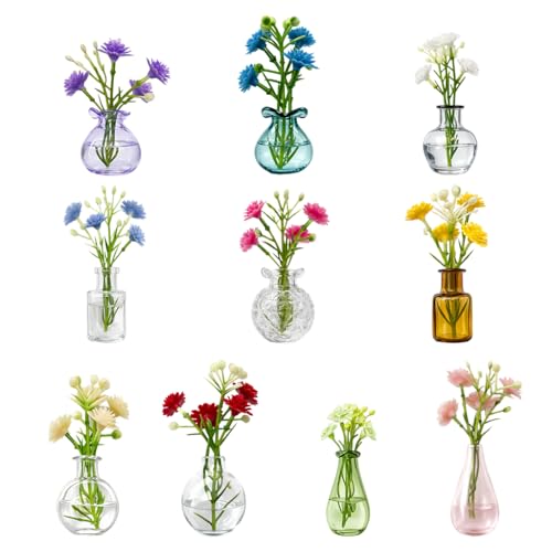 Mini Vase Magnets for Fridge, 10pack Cute Tiny Magnetic Glass Vases Refrigerator Accessories, Real Flowers Pot Magnet, Funny Aesthetic Plant Pot Locker Office Kitchen Decoration, Small Magnet Bud