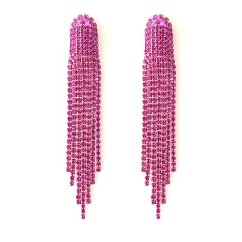 Hot Pink Chandelier Earrings for Women,Long Sparkle Dangle Dangling Bling Earring Crystal Rhinestone Statement Drop Tassels Earrings for Prom Fashion Jewelry