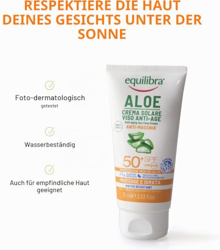 equilibra Solari, Aloe Sonnencreme für das Gesicht mit LSF 50+, Sonnenschutz für das Gesicht auf Basis von Aloe Vera, Arganöl, Kokosöl… – Ansicht 3