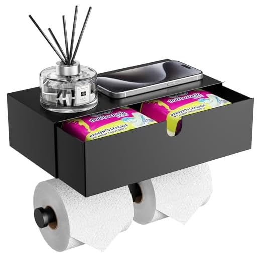 Toilet Paper Holder with Storage - Flushable Wipes Tampons Dispenser & Storage, Stainless Steel + Acrylic Design Wall Mounted Double Roll Toilet Paper Holder with Shelf, Tissue Roll Holder