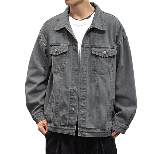 Mens Fashion Denim Jackets Casual Loose Fit Button Down Denim Trucker Jackets Long Sleeve Distressed Cowboys Jacket