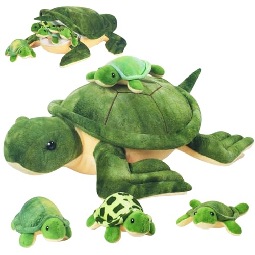 XYHQYB 5 PCS Turtle Stuffed Animals, Soft Mommy Stuffed Sea Turtle Plush Toy with 4 Turtles Babies Insides, Ocean Tortoise Plushies Pillow Gifts for Kids Birthday Party Favors