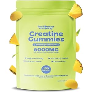 150 Creatine Monohydrate Gummies – 3rd Party Tested 6000mg High Strength Creatine Gummies for Muscle Growth & Brain Energy – Supplement for Men & Women – 1 Month Supply Pineapple Creatine Chews