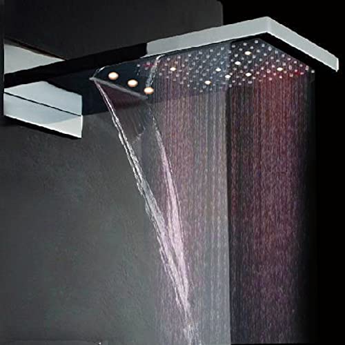 Sistema de Ducha Termostático LED Montado en Pared Cascada Luxury 22" Rectangular con Pantalla Táctil LCD, 3 Modos (Lluvia, Cascada y Ducha de Mano) (LED, Oro Rosado)