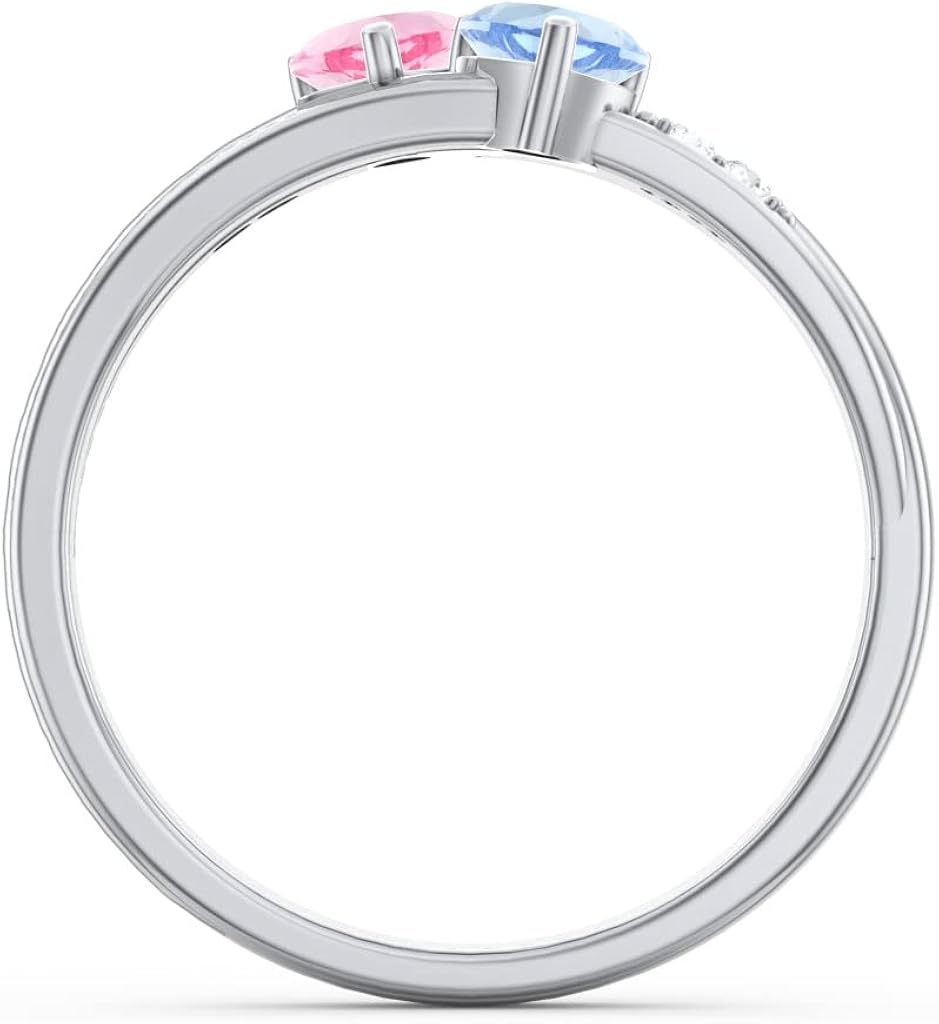 Sterling Silver Engagement Ring Promise Ring For Her 2 Heart Birthstones 2 Names & 1 Engraving Customized & Personalized : Clothing, Shoes & Jewelry