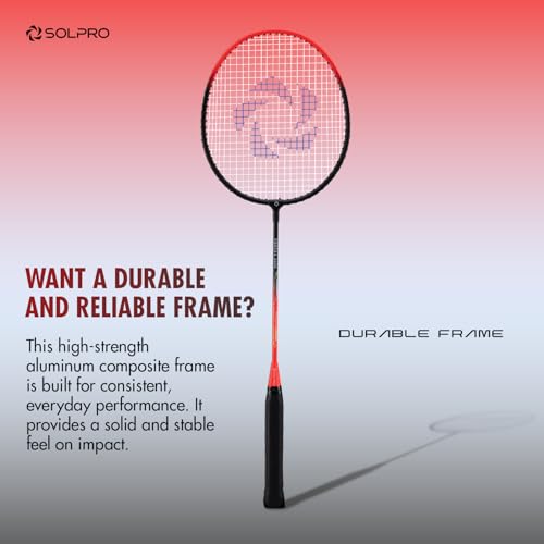 Image of SOLPRO VORTEK 3000 Badminton Racket Set (2 Pcs) with 3 Shuttlecocks for Beginners & Intermediate, Adult & Kids with Full Cover Bag, Lightweight Durable Racket for Practice & Match (Black /Red)
