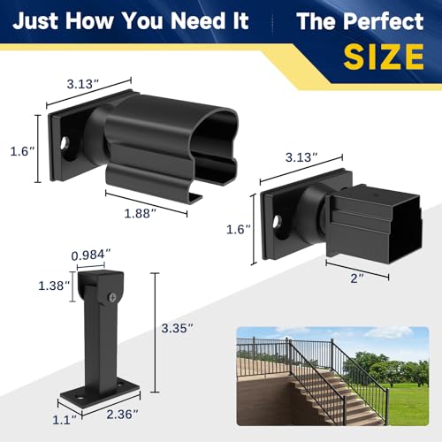 Image of Egadis 4 Pack Aluminum Adjustable Railing Bracket with Stair Foot, Deck Railing Bracket Connector, Black Textured AAMA 2604 Powder-Coat Finish Modular Rail System(Universal Brackets)