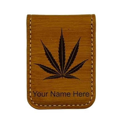 LaserGram Slim Magnetic Money Clip, Marijuana leaf, Personalized Engraving Included