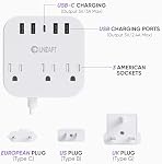 Unidapt European Plug Adapter, Unidapt US to UK Europe Power Strip for EU/UK/US with USB C and 4 USB Ports, 3 AC Outlets, Wall Mountable, 5ft Cord, for Travel Cruise Ship Home (WSS-603)