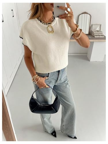 Image of SOLY HUX Women's Short Sleeve Sweater 3D Floral Sweaters Pullover Tank Tops Knit Vest Trendy Fashion Clothing