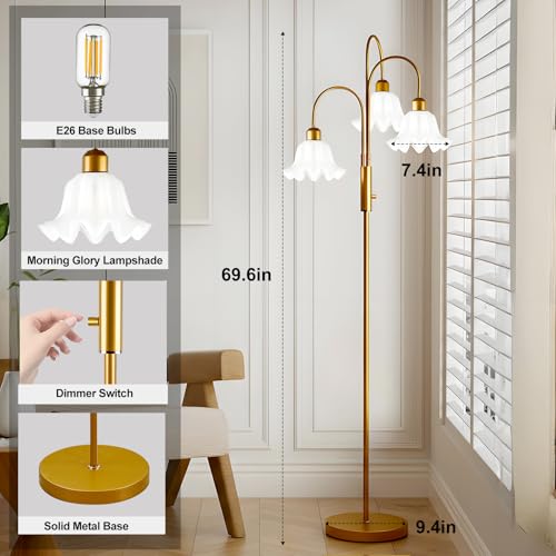 Image of Lightdot 70IN Flower Floor Lamp for Living Room, 3 Light Dimmable Tree Floor Lamps with Bulb Included for Wedding /Party, Unique Floral Tall Lamp with 5Lbs Heavy Base for Bedroom /Sofa Beside-Gold