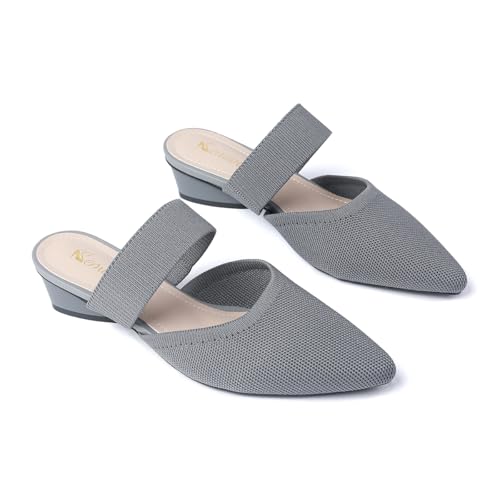 Image of Semwiss Pointed Toe Mules for Women Chunky Low Heeled Sandals Breathable Backless Mesh Knit Slip on Loafers