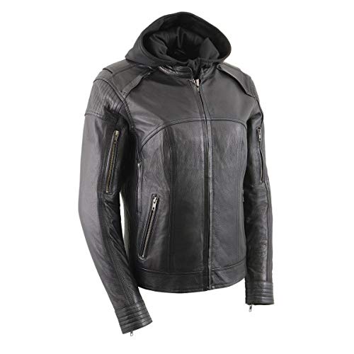 Image of Milwaukee Leather Women's Premium Leather Motorcycle Riding Jacket With Removable Hoodie Liner