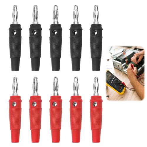 10Pcs Fiches Bananes 4mm, Connecteurs Soudables Plaqués Or, Compatible Multimètres et Instruments de Mesure, pour Tests Électroniques et DIY(5 Rouge/5 Noir)
