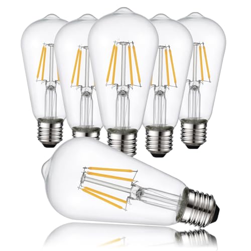HESSION Vintage LED Edison Bulb 6 Pack 4W Equivalent 40W Medium E26 400LM Warm White 2700K Led Bulbs Dimmable Light Bulbs ST58 Antique LED Filament Bulbs Clear Glass Style for Home