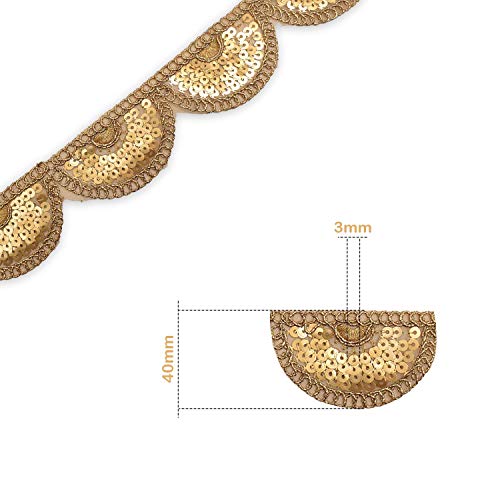 Trimming Shop Sequin Golden Lace Sari Border Decorative Trim Ribbon For Sewing, Crafting, Embellishment Wedding Bridal Dresses, Fashion Garments, 40Mm Wide, 2 Metres #TOP1