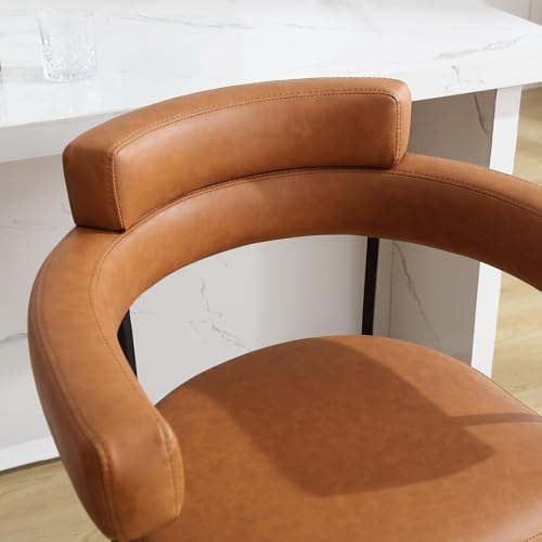Butacos giratorios de altura para barra, juego de 4 unidades, asiento de cuero sintético, patas metálicas, color marrón miniatura 6