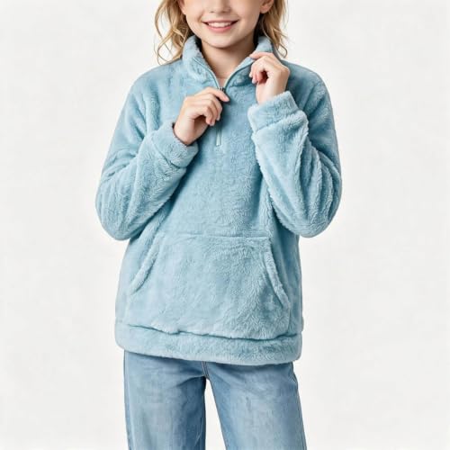 Girls Fuzzy Fleece Pullover Hoodies Half Zip Long Sleeve Sweatshirt | Soft Warm Fuzzy Fleece Half Zip Pullover with Kangaroo Pocket, Fall Winter Outfits for School Lounge Outdoor - image 2