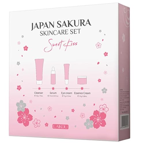 Japan Sakura Skin Care Set, Japan Sakura Skincare Set, Japanese Skin Care Set, Face Skincare Kit with Cleanser, Serum, Eye Cream, Face Cream, Skin Care Gift Set for Teen Girls, Women