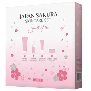 Japan Sakura Skin Care Set, Japan Sakura Skincare Set, Japanese Skin Care Set, Face Skincare Kit with Cleanser, Serum, Eye Cream, Face Cream, Skin Care Gift Set for Teen Girls, Women