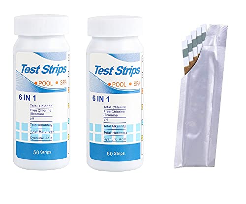 Pool Test Strips â€“ 100 Count Accurate Pool Test Kit Spa & Hot Tubs Test Strips Water Chemical Tester Kit - PH Acid Alkaline, Hardness, Chlorine, Bromine Testing Strips - 7 Way Pool Accessories (100)