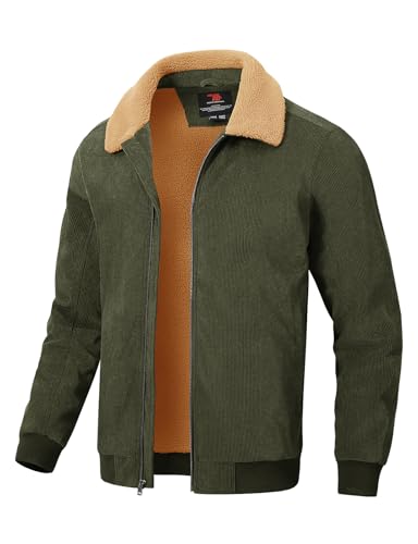Rdruko Men's Winter Jacket Sherpa Lined Corduroy Jacket, Army Green S