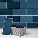 SUNWINGS 100-Sheet Subway Peel and Stick Backsplash Tile, 6' x 3' Blue Mixed Stone Composite Handmade Looks Self Adhesive Waterproof Wall Tile, Stick on Tiles for Kitchen Bathroom Shower Fireplace