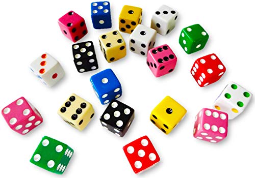 20 Assorted Dice 10 Colors 16 mm - Great for Gaming Casino Night - Brought to You by DLS