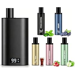 DBL Electronic Cigarette, Pod Replacement Type, 5 Flavors Included, 25,000 Puffs Possible, LED Display, Heavy Smoke, Disposable Cartridge, Rechargeable, Portable Shisha Vape, Vapor Cigarette | 本体繰り返し使用 リキッド充填不要 リアルフレーバー 使い捨て カートリッジ 水蒸気タバコ ニコチンなし タールなし マットブラック（本体+5種風味）