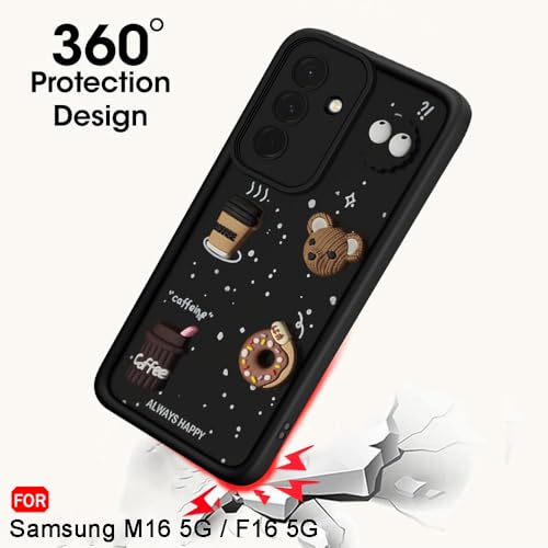 Image of TheGiftKart Back Cover Case for Samsung Galaxy M16 5G / F16 5G | Cute Fun Cartoon 3D Bear Coffee Case | Full Camera Protection | Shockproof Back Cover Case for Samsung M16 / F16 5G (Silicone, Black)