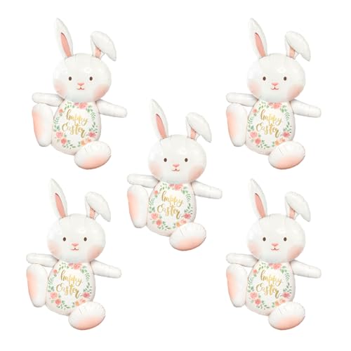 AOBKIAT 30 Extra Large Bunny Easter Balloons 5PCS Easter Balloons with Stickers for Rabbit Jungle Farm Theme Birthday Baby Shower Party Decorations