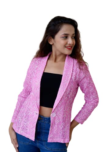 paridhan-e-awadh Womens Georgette Embroidered Chikan Short Coat - Pink (X-Large)-picture-14
